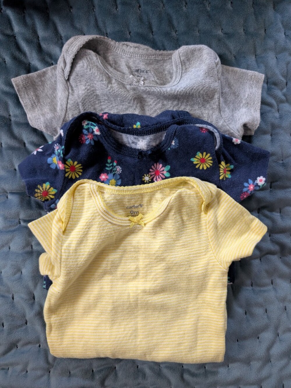 Carter's Short Sleeve Tees Set - Yellow, Navy Floral, Light Gray